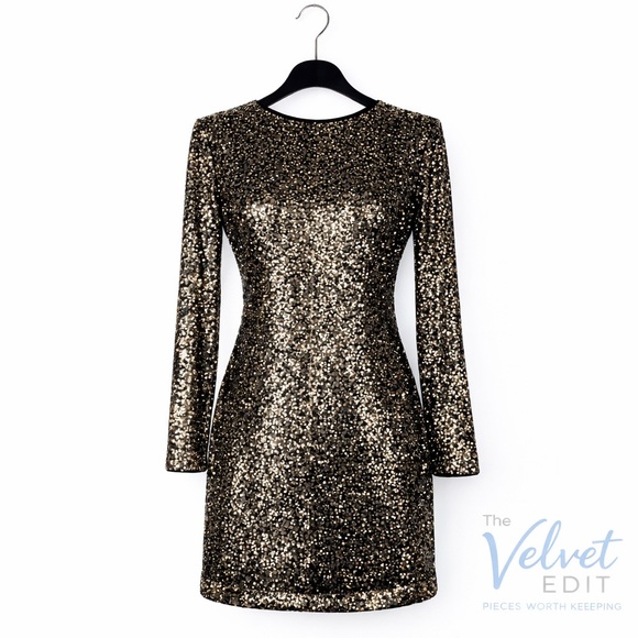 Maia Dresses & Skirts - Maia Gold & Black Sequin Long Sleeve Cocktail Dress — Size 4